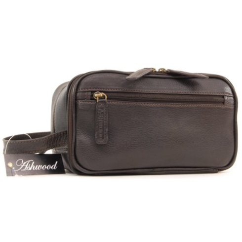 Кожаный несессер с ручкой для переноски Ashwood Leather 2080 Dark Brown